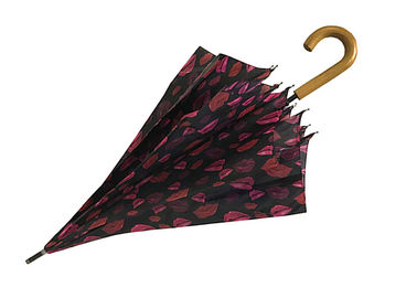 8K 유행 J 손잡이 나무로 되는 지팡이 우산 개성에 의하여 주문을 받아서 만들어지는 로고