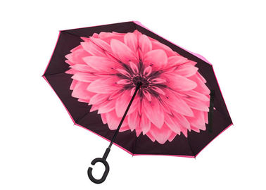 분홍색 여자 비 빛 날씨를 위한 고전적인 C에 의하여 형성되는 손잡이 우산 우산