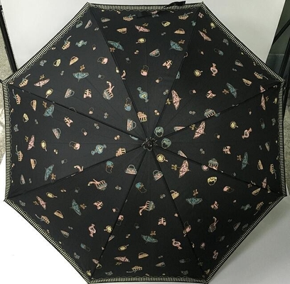 풀 컬러 인쇄를 가진 190T 명주 수동 열려있는 나무로 되는 갱구 우산