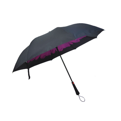 BSCI 폴리에스터 190T 겹켜 C 모양 손잡이가 있는 거꾸로 된 우산