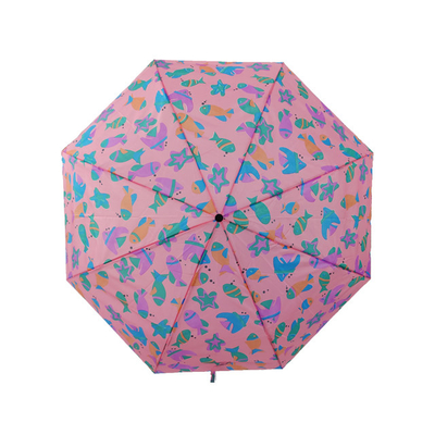 수동 열기 3 접는 우산 방수 분홍색