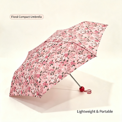 Customize Pink Portable Woman Floral Manual Three Folding Umbrella Travel Daily