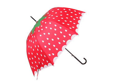 23 인치 아이들을 위한 사랑스러운 단단한 지팡이 우산 딸기 인쇄 휴대용