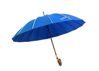 바람 저항하는 J 모양 파란 골프 우산, Raines 우산 나무로 되는 손잡이