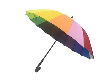16의 늑골 무지개 색깔 선전용 골프 우산 더 강한 금속 구조