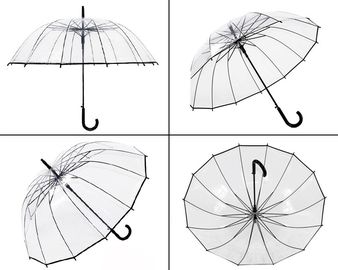 남녀 공통 긴 손잡이 투명한 비 우산 16K POE 가득 차있는 까만 금속 구조