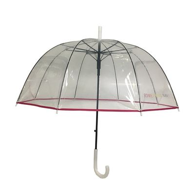 핑크색 경계와 소성 손잡이 명백한 포 우산