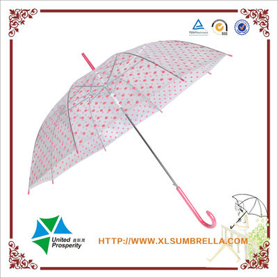 아이들을 위한 Ｊ 핸들 핑크 도트 포 투명한 비 우산