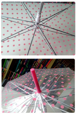 아이들을 위한 Ｊ 핸들 핑크 도트 포 투명한 비 우산