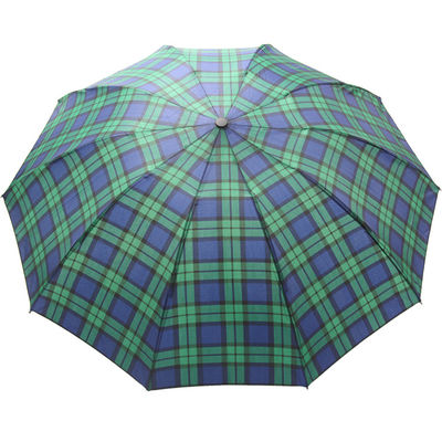 사람들의 BSCI 8 밀리미터 금속축 3 접식 우산 그린 체크 패턴