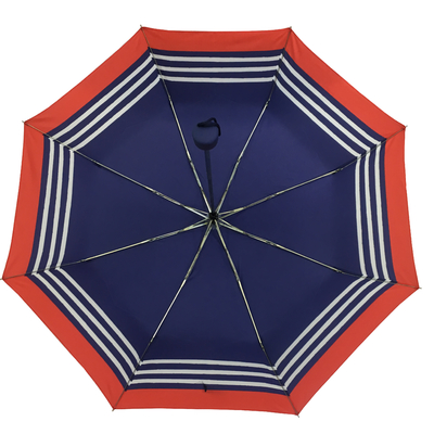 숙녀를 위한 파란 줄무늬 아연 구조 명주 접을 수있는 우산