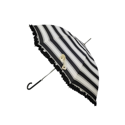꽃 가장자리가있는 스트라이프 명주 패브릭 스트레이트 우산