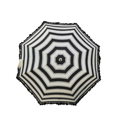 꽃 가장자리가있는 스트라이프 명주 패브릭 스트레이트 우산