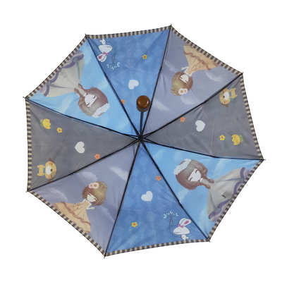 디지털 인쇄 수동 오픈 명주 나무 손잡이 우산