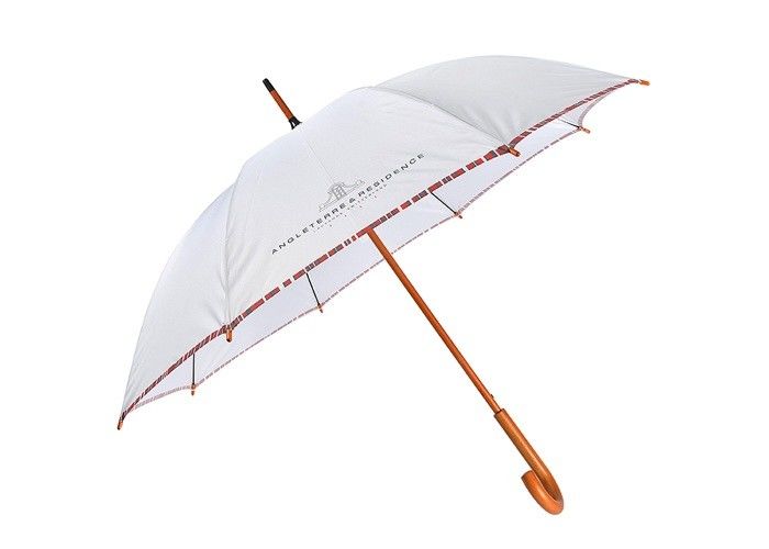 백색 견주 물자 나무로 되는 J 손잡이를 인쇄하는 선전용 골프 우산 로고