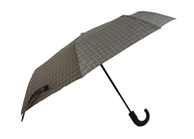 남자 사치품 OEM 자동적인 여행 우산에 의하여 구부려지는 손잡이 체크 인쇄 직물